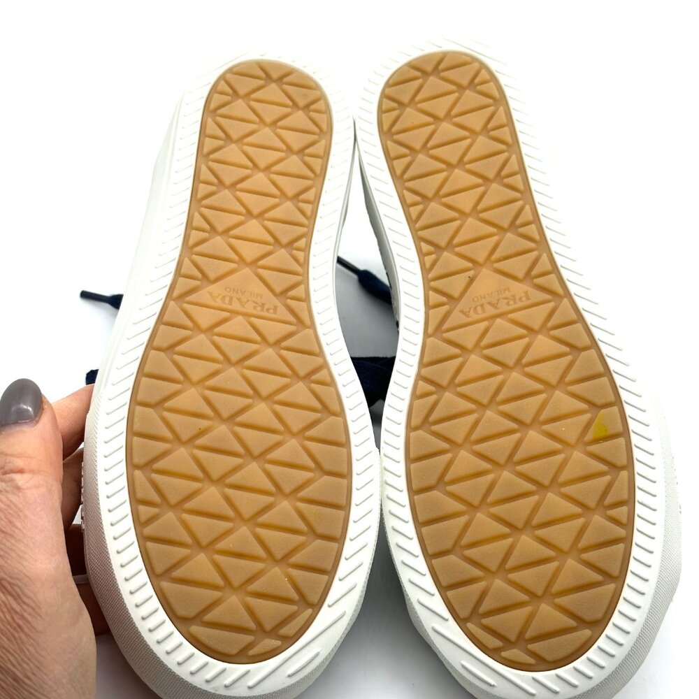 PRADA Triangle Logo Jacquard Lace Up Platform Sneakers Trainers Flat Shoes - Picture 12 of 14
